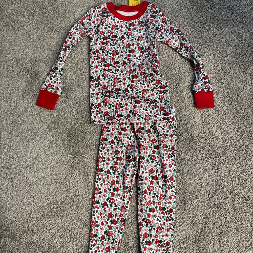 Charming Floral Kids Pajama Set with Red Trim